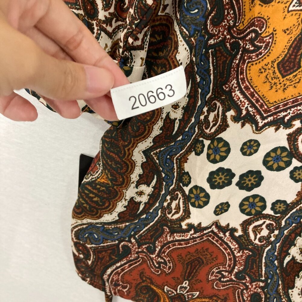 New Cocomo size XL‎ V Neck 3/4 Sleeve Brown Boho Abstract Print Popover Blouse - Picture 9 of 9